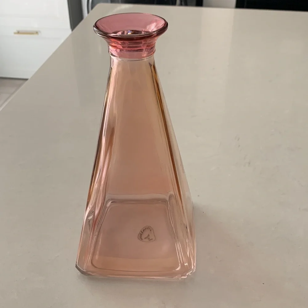 TALL Red Gold Cristallerie Glass Pyramid Italy Liquor Bottle Decanter Barwear